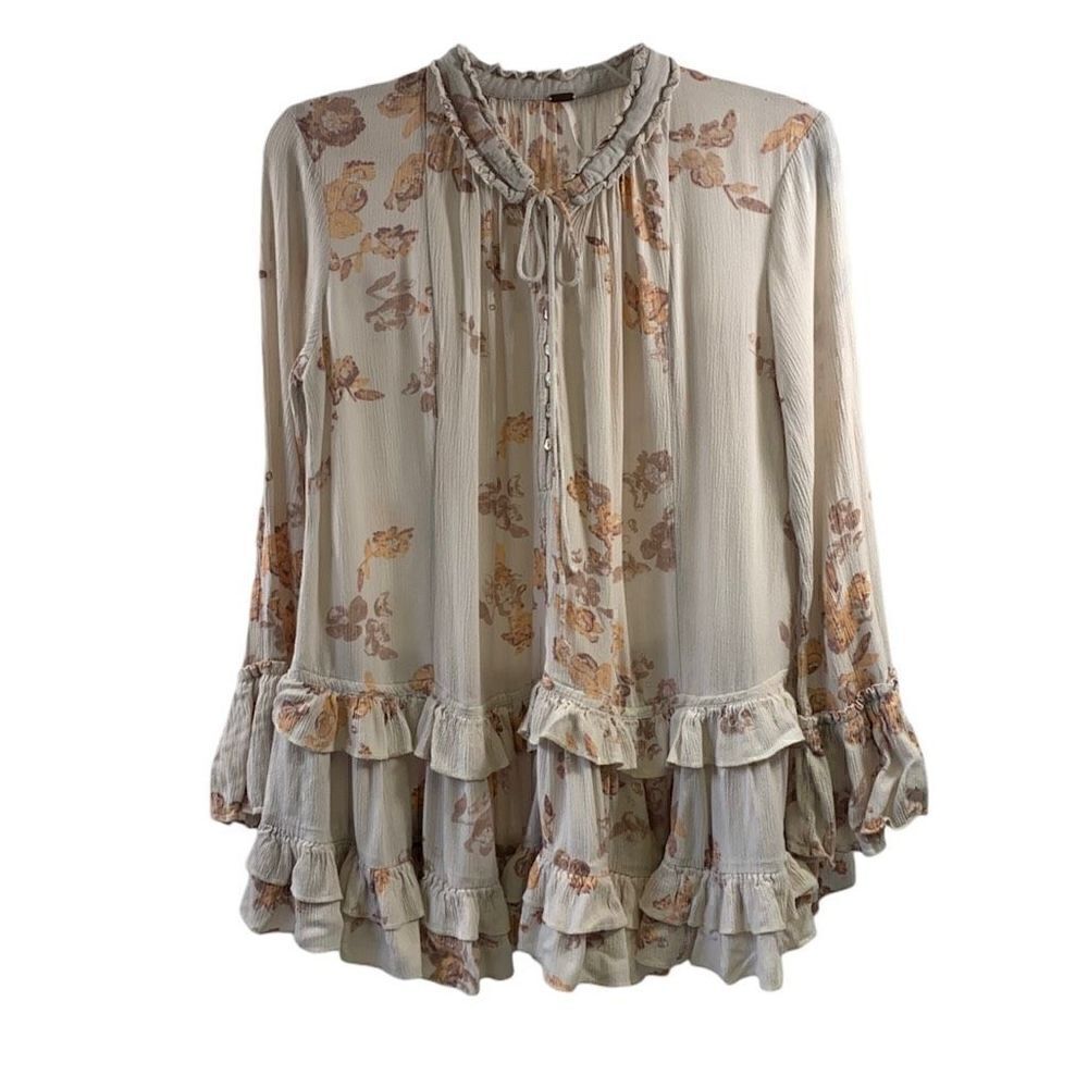 Free People Cloverfield Floral Beige Tunic Size XS